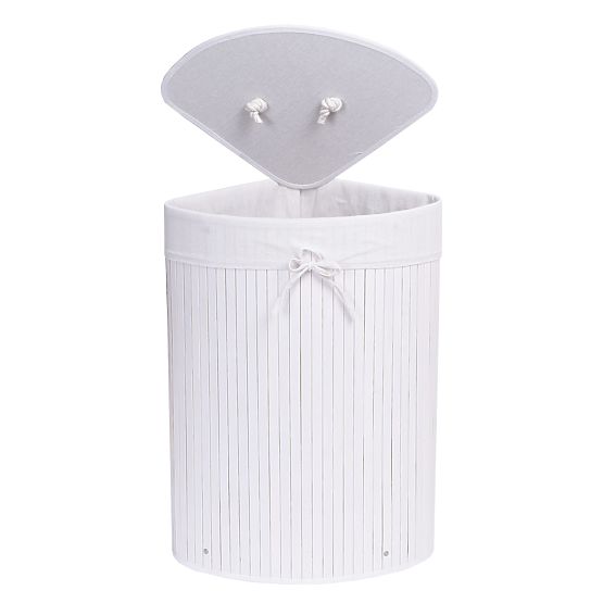 Eckiger Bambus-Wäschekorb mit weißem Deckel