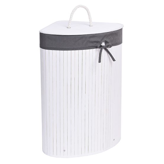 Eckiger Wäschekorb aus Bambus mit Deckel in Weiß-Grau