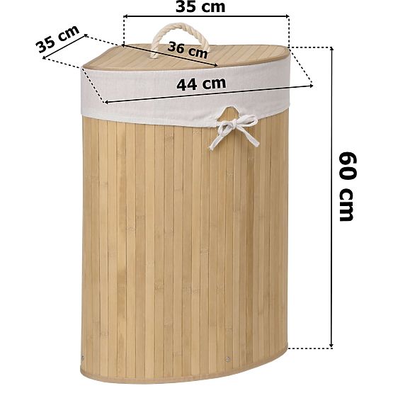 Eckiger Wäschekorb aus Bambus mit Deckel natur 60L