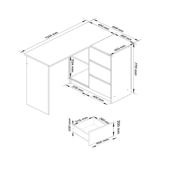 ECKSCHREIBTISCH B16 CLP RECHTS PK WEISS / GRAU
