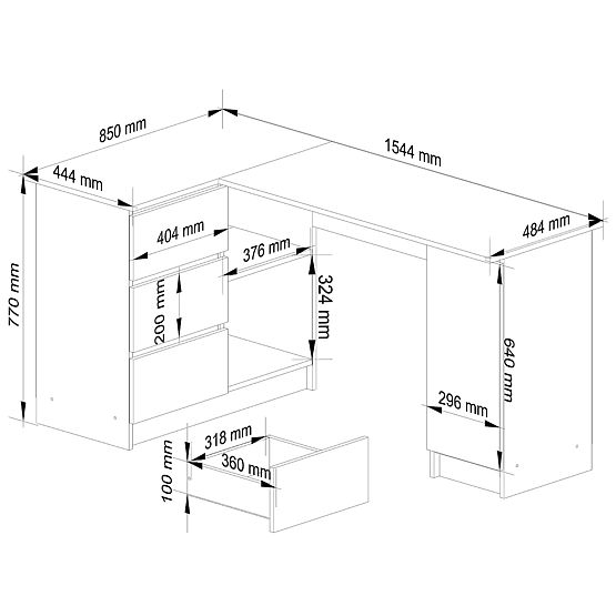 ECKSCHREIBTISCH B20 CLP LINKS WEISS / SONOMA