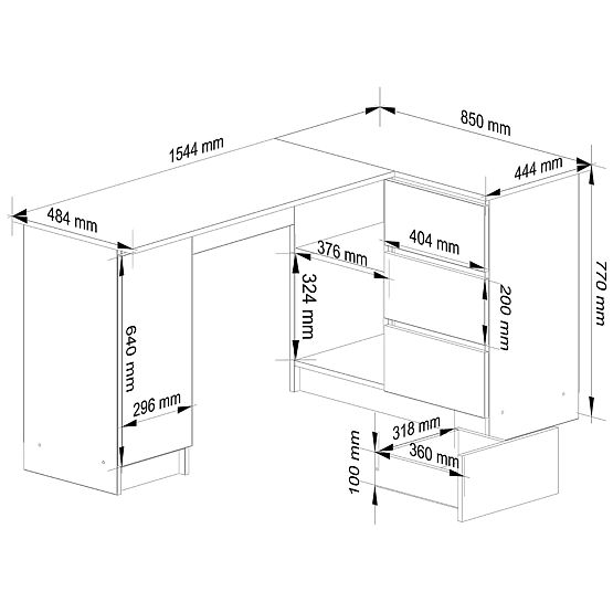 ECKSCHREIBTISCH B20 CLP RECHTS PK WEISS / GRAU