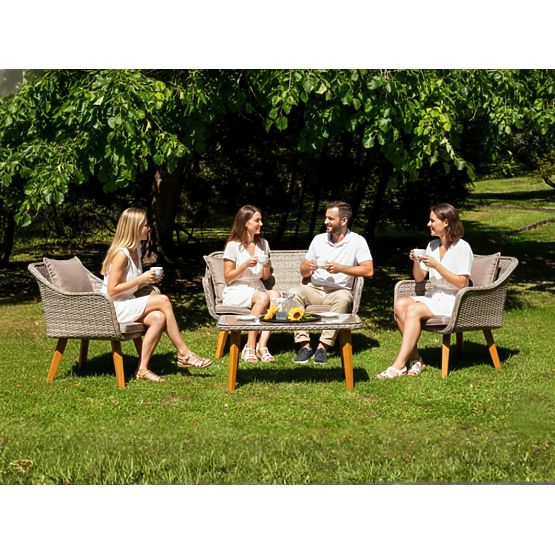 Elegantes Garten-Set aus Technorattan (2 x bequemer Sessel, Sofa + Tisch) LARGO grau unregelmäßig