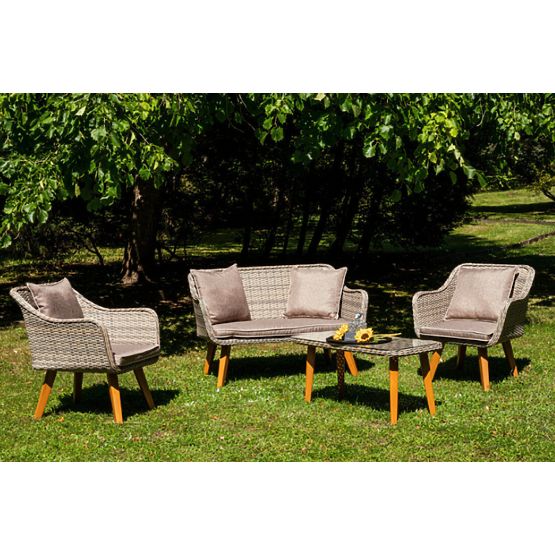 Elegantes Garten-Set aus Technorattan (2 x bequemer Sessel, Sofa + Tisch) LARGO grau unregelmäßig