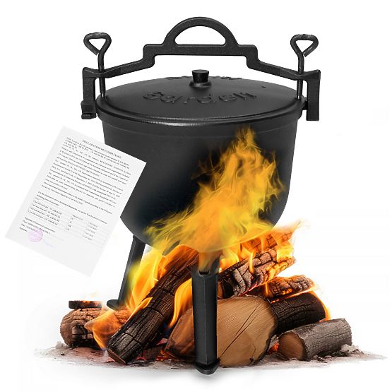 Emaillierter gusseiserner Kessel 10L stehender Jagdtopf Feuerstelle Grill MultiGarden