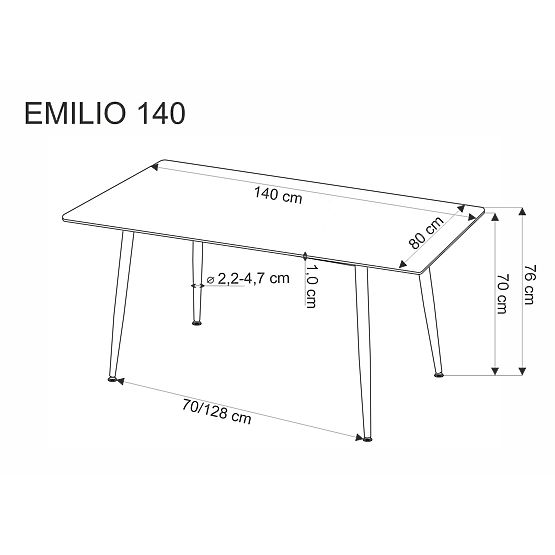 EMILIO 140 Tischplatte - weißer Marmor, Beine - schwarz (2p=1Stk)