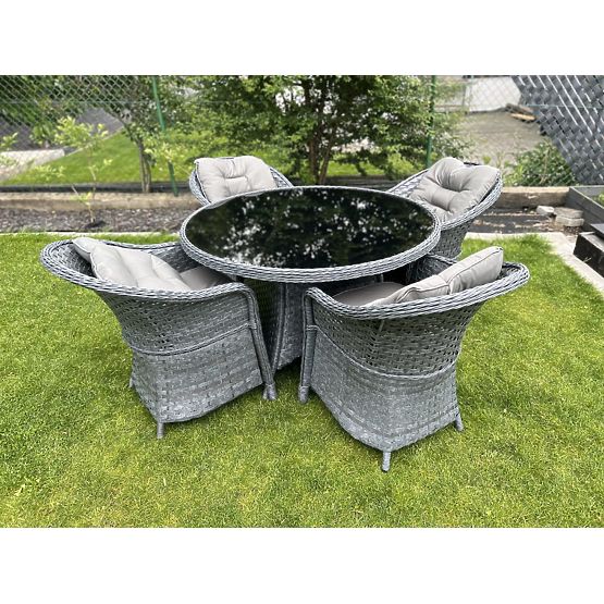 Essgruppe aus Technorattan (runder Tisch + 4 Sessel) MODERNO grau