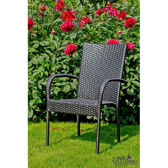 Essgruppe aus Technorattan (Tisch 150×90 cm + 6 × Stühle) AVVICENTE, schwarz