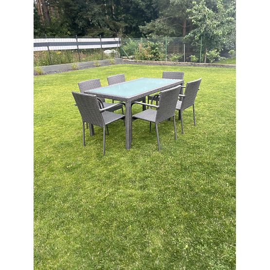 Essgruppe aus Technorattan (Tisch 150x90cm + 6 Stühle) AVVICENTE grau