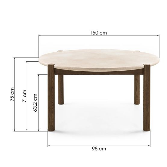 Esstisch Bruna, 150 cm, rund, Eiche Mocha/Marmor Cream