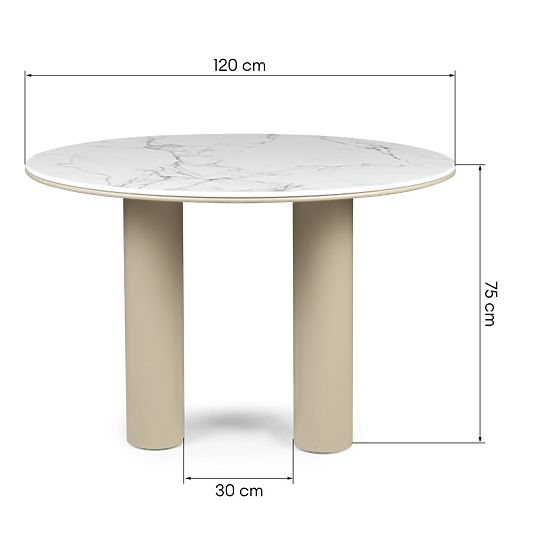 Esstisch Kairo 120 cm, rund, dunkelbeige, marmoriert