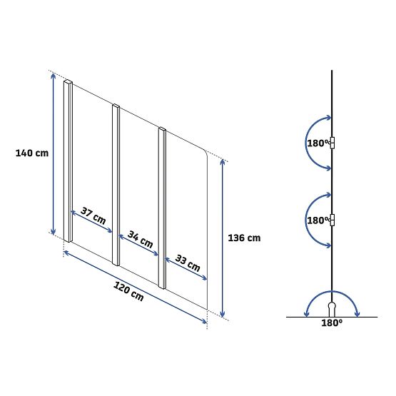 Faltbare Badewannenabtrennung Rea Agat-3 120 GOLD GEBÜRSTET