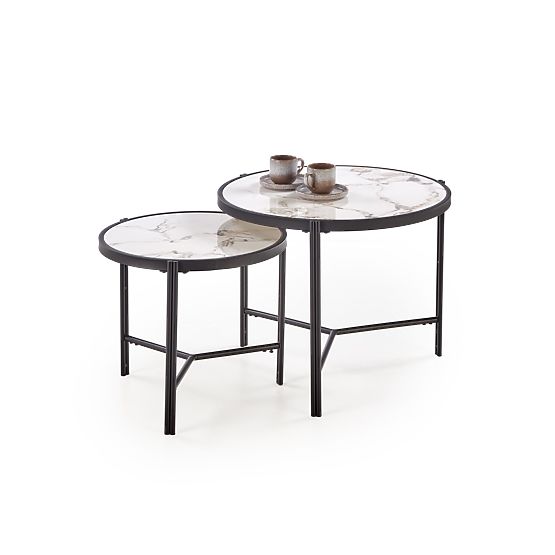 FATIMA Set aus 2 Bänken, weißer Marmor / schwarz (1p=1 Stück)