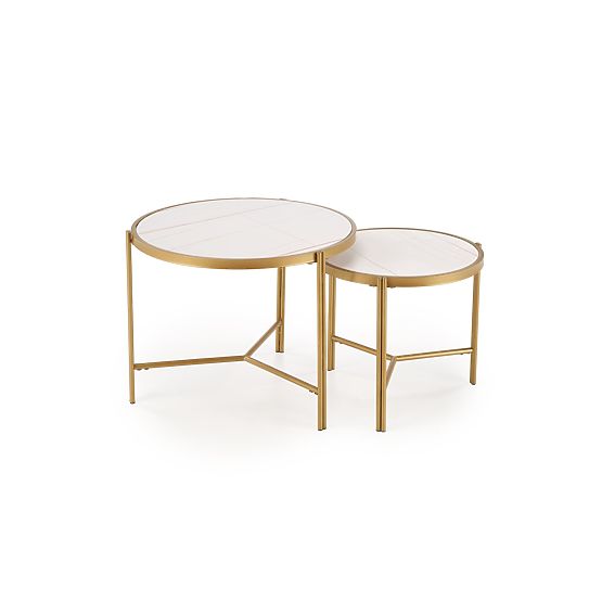 FATIMA Set aus 2 Tischen, weißer Marmor / Gold (1p=1Stk)