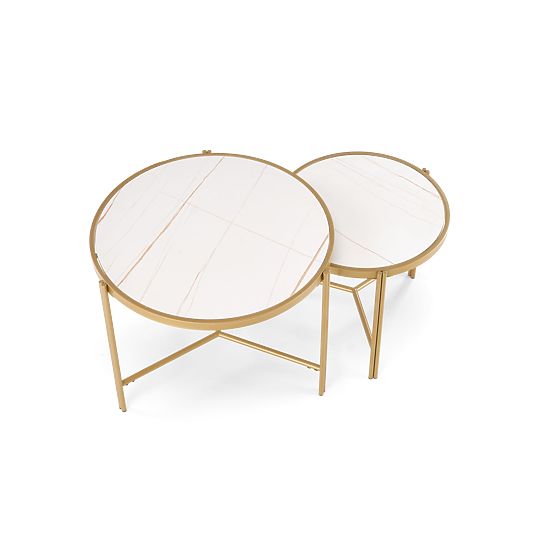 FATIMA Set aus 2 Tischen, weißer Marmor / Gold (1p=1Stk)