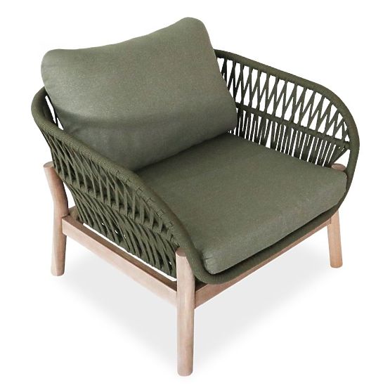 Fiorentino Gartenmöbelset im Teak-Look, geflochten, helles Akazienholz FSC, grün, abgerundet