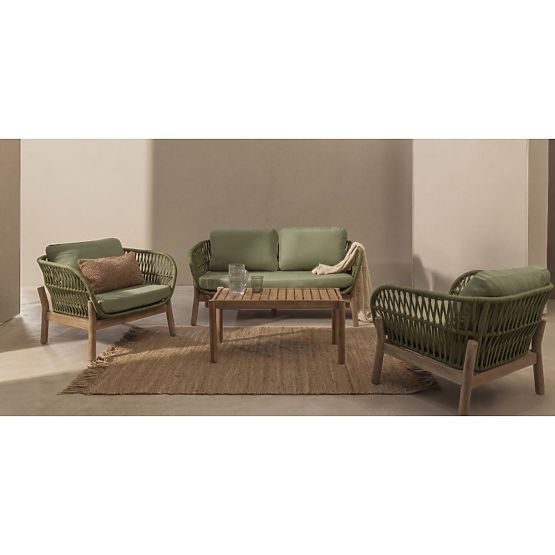 Fiorentino Gartenmöbelset im Teak-Look, geflochten, helles Akazienholz FSC, grün, abgerundet