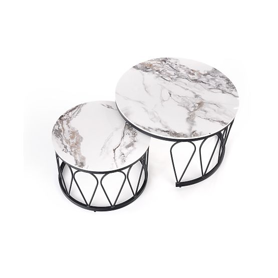 FORMOSA Set aus 2 Bänken, weißer Marmor / schwarz (2p=1Stk)