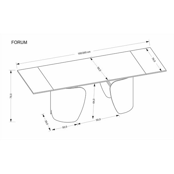 FORUM ausziehbarer Tisch, schwarzer Marmor / schwarz (3p=1Stk)