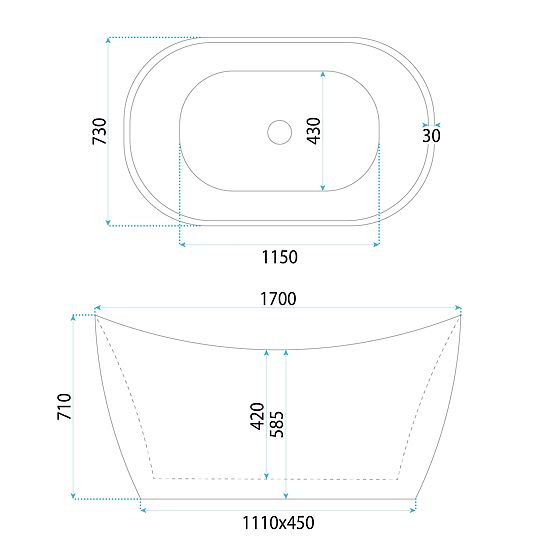 Freistehende Acrylbadewanne ATENA 170