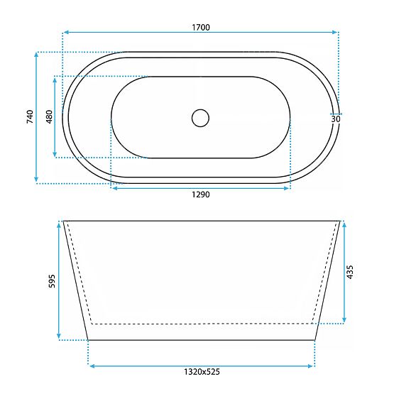 Freistehende Acrylbadewanne OFELIA 170