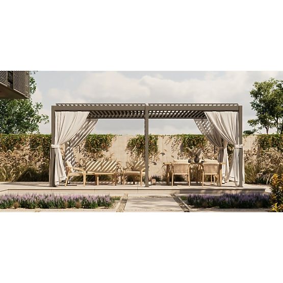 Freistehende Gartenpergola Antilla aus Aluminium, 6x3 m, bioklimatisch, bewegliche Lamellen, anthraz