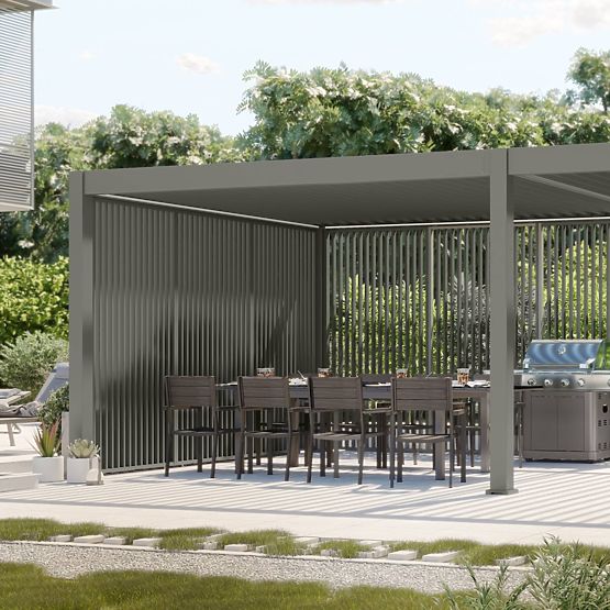 Freistehende Gartenpergola Lumera aus Aluminium, 4x8 m, bioklimatisch, LED-Beleuchtung, elektrisch