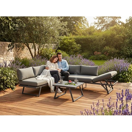 Garten-Ecksofa aus Aluminium mit Tisch RADIOSO mit verstellbarer Rückenlehne