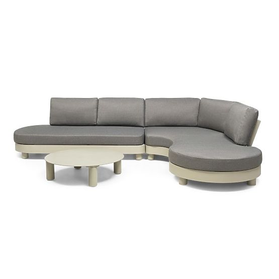 Garten Ecksofa mit 2 Tischen Santa Ana, Aluminium, Beige, Marmor Dekoration, runde Formen