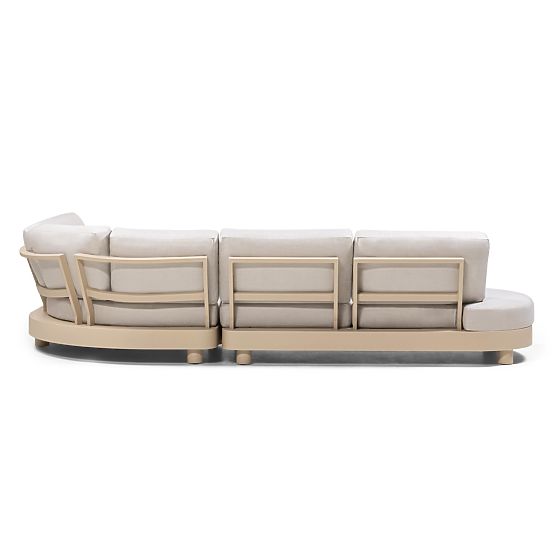 Garten Ecksofa mit 2 Tischen Santa Ana, Aluminium, Beige, Marmor Dekoration, runde Formen