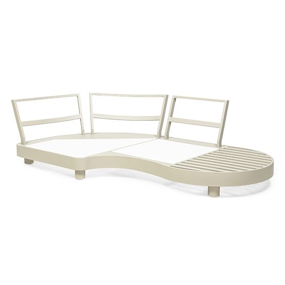 Garten Ecksofa mit 2 Tischen Santa Ana, Aluminium, Beige, Marmor Dekoration, runde Formen