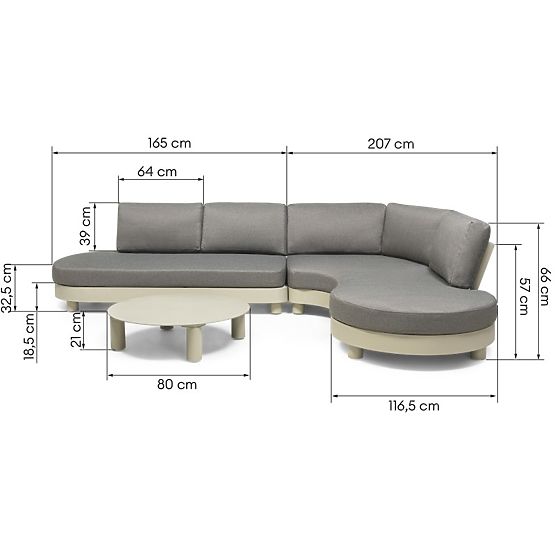 Garten Ecksofa mit 2 Tischen Santa Ana, Aluminium, Beige, Marmor Dekoration, runde Formen