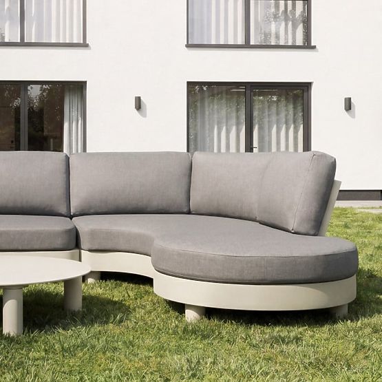 Garten Ecksofa mit 2 Tischen Santa Ana, Aluminium, Beige, Marmor Dekoration, runde Formen