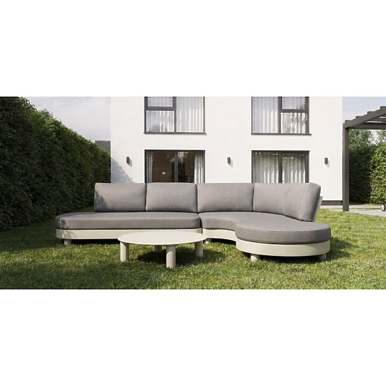 Garten Ecksofa mit 2 Tischen Santa Ana, Aluminium, Beige, Marmor Dekoration, runde Formen