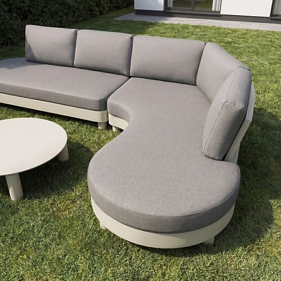 Garten Ecksofa mit 2 Tischen Santa Ana, Aluminium, Beige, Marmor Dekoration, runde Formen