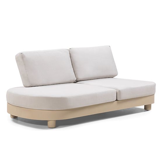 Garten Ecksofa mit 2 Tischen Santa Ana, Aluminium, Beige, Marmor Dekoration, runde Formen