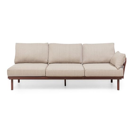 Garten-Ecksofa mit Tisch Amarello, Aluminium, Geflecht, hellbeige/bordeauxbraun