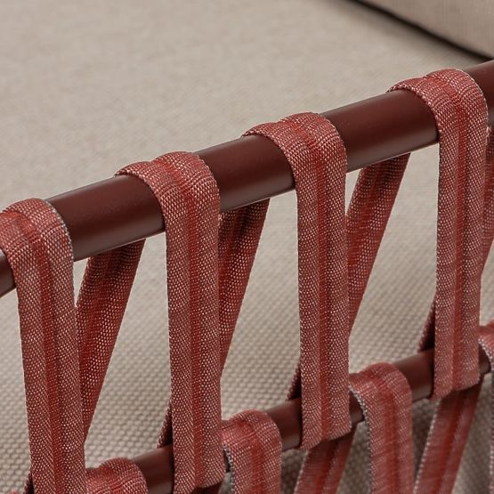 Garten-Ecksofa mit Tisch Amarello, Aluminium, Geflecht, hellbeige/bordeauxbraun