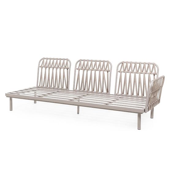 Garten Ecksofa mit Tisch Amarello, Aluminium, geflochten, hellbeige/beigegrau