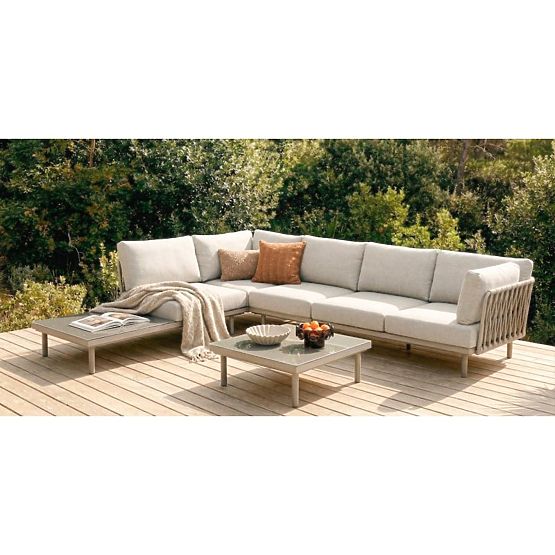 Garten Ecksofa mit Tisch Amarello, Aluminium, geflochten, hellbeige/beigegrau