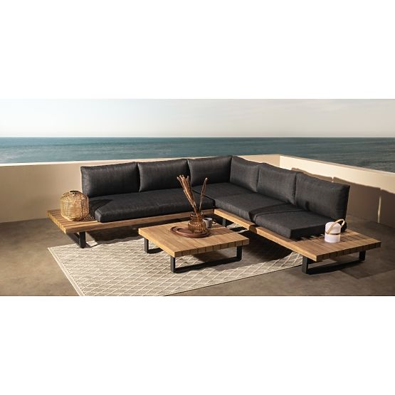 Garten-Ecksofa mit Tisch Borgo, Akazienholz FSC, Teak-Optik, grau