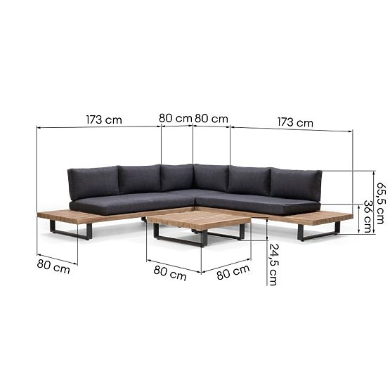 Garten-Ecksofa mit Tisch Borgo, Akazienholz FSC, Teak-Optik, grau