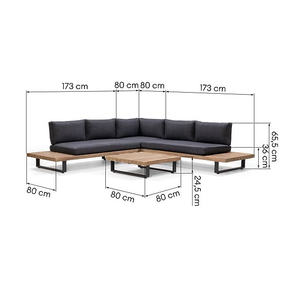 Garten-Ecksofa mit Tisch Borgo, Akazienholz FSC, Teak-Optik, grau