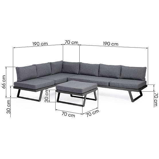 Garten-Ecksofa mit Tisch Lafoole Lunge, Spun-Poly, dunkelgrau