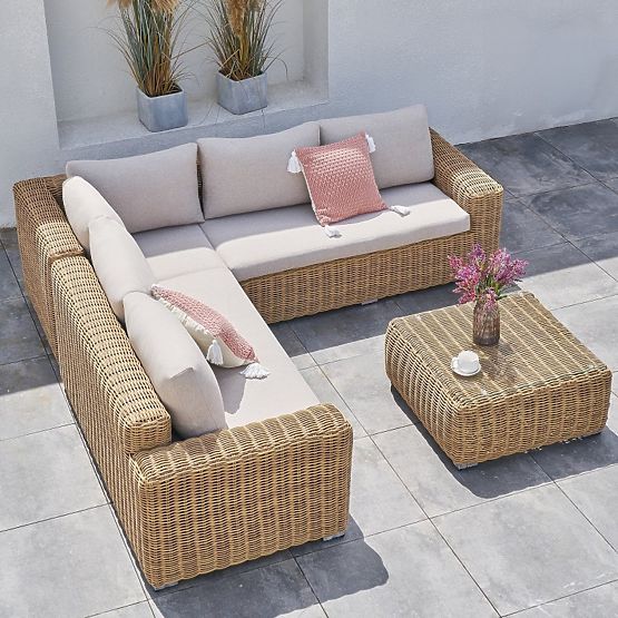 Garten Ecksofa mit Tisch Sandy, Technorattan, Beige