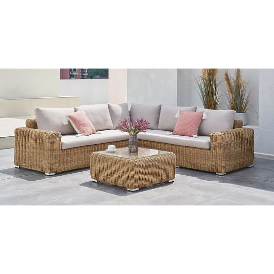 Garten Ecksofa mit Tisch Sandy, Technorattan, Beige