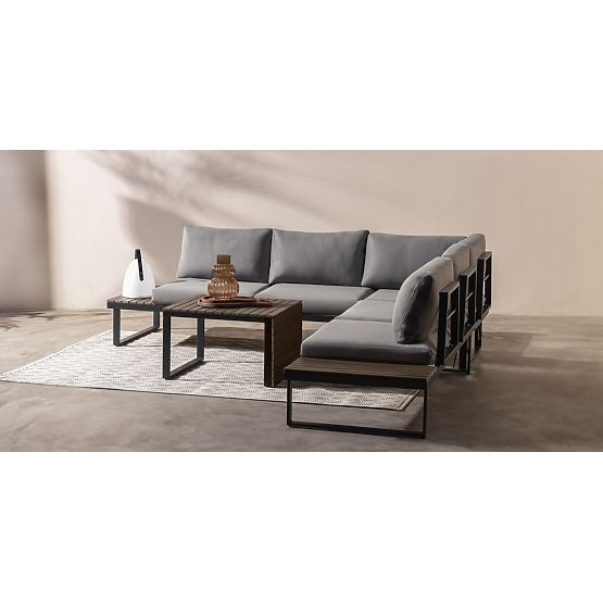 Garten-Ecksofa mit Tisch Valongo, Polywood, Spun-Poly, hellgrau/anthrazit