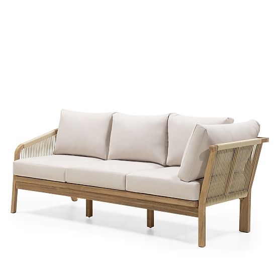 Garten-Ecksofa-Set mit Tisch Castello, Geflecht, Akazienholz FSC, Teakoptik, Beige