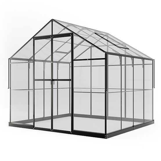 Garten-Gewächshaus ProGlass Classic Compact 7,7 m² mit Fundament, gehärtetes Glas 4 mm, Aluminium