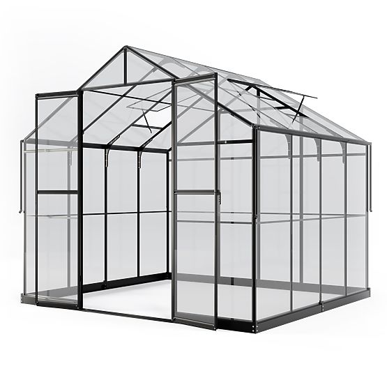 Garten-Gewächshaus ProGlass Classic Compact 7,7 m² mit Fundament, gehärtetes Glas 4 mm, Aluminium